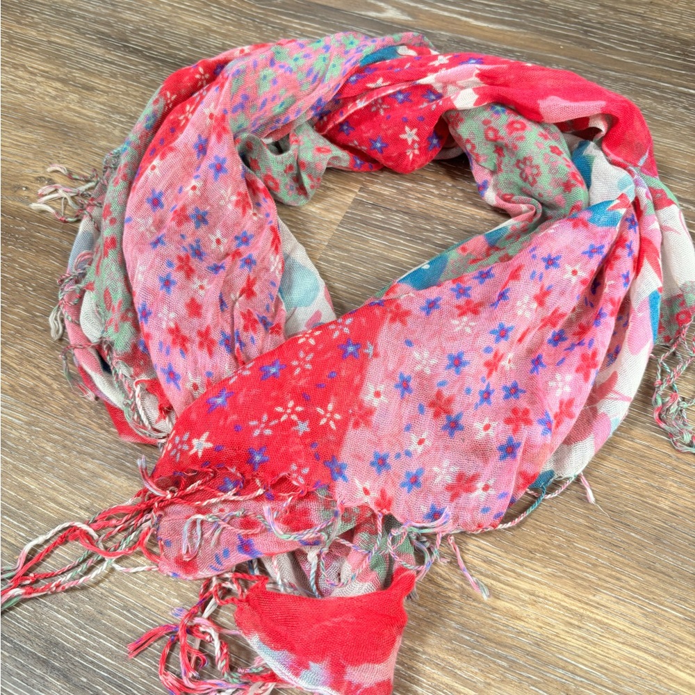 Floral Patterned Scarf in Pink and Blue - Picture 2 of 3